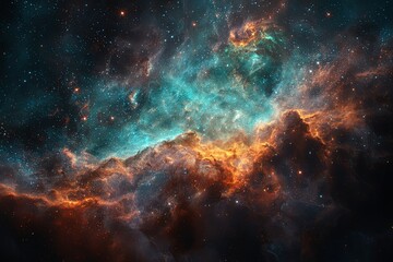 Fototapeta premium Breathtaking Cosmic Nebula with Vibrant Colors and Stellar Clouds Illuminating the Deep Space Scene in the Universe