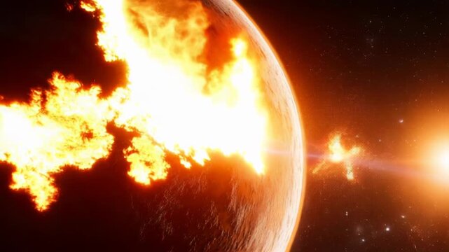 Light effect landscape image of orange red celestial bodies