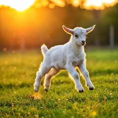 Obraz premium Goats have rectangular pupils that allow them to see up to 320 degrees. They can remember names and faces, communicate through sneezing sounds, and can climb steep terrain. They dislike rain.