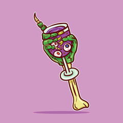 Vector illustration of a skull holding a Halloween potion containing an eyeball. Suitable for stickers, banners, covers.