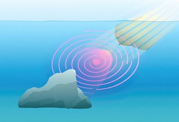 Underwater rock, light, and sound waves