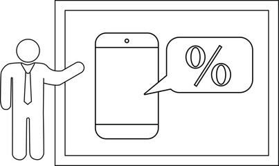 Cartoon figure presenting a smartphone with a percentage bubble on a screen