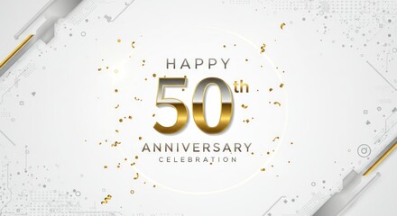 Elegant 50th Anniversary Celebration Background with Gold Confetti and Modern Design