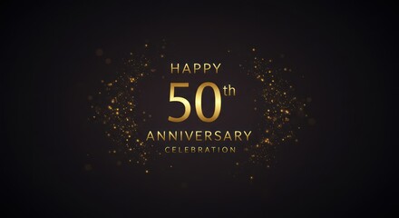 Elegant Golden 50th Anniversary Celebration Design with Sparkling Particles on Black Background