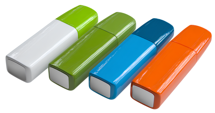 colorful set of flash drives or otg (on-the-go) devices isolated on a transparent background 