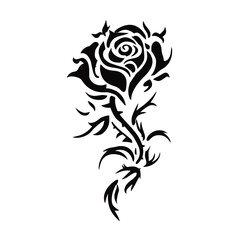 Obraz premium A monochrome tribal rose design featuring intricate geometric symmetry and elegant line art,