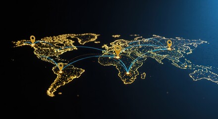 Global Network Connection World Map with Location Pins, International Communication Concept