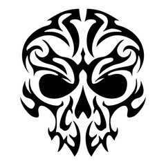 Fototapeta premium A stylized skull design blends intricate tribal patterns with minimalism in black and white,
