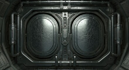 Metallic double doors in a spaceship