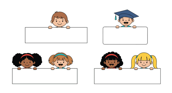 Diverse group of children holding blank signs for text.