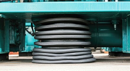 Industrial machine base with black pneumatic shock absorbers