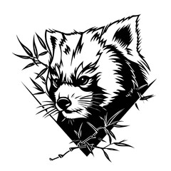A minimalist black and white stencil art of a red panda with bamboo,