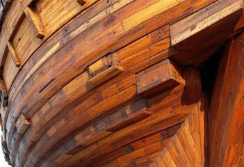 Close-up of wooden ship hull