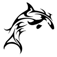 A bold tribal dolphin tattoo design leaps dynamically with intricate patterns,