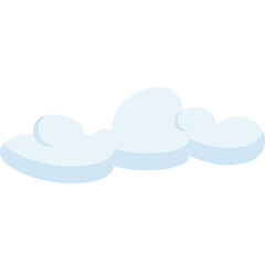 Fluffy light blue cloud illustration with white border and shadows against transparent background