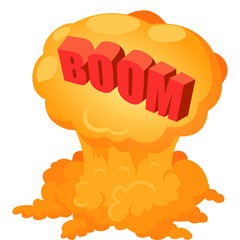 Explosion Cloud With Word Boom In Red 3d Letters And Orange Yellow Colors In A Transperent Background