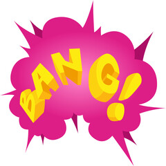 Explosion Cloud With The Word Bang In Bold Yellow 3D Letters And A Pink Jagged Shape Background With Transparent Background