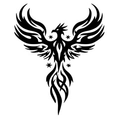 Fototapeta premium A stylized tribal phoenix with wide-spread wings and flame-tipped tail,