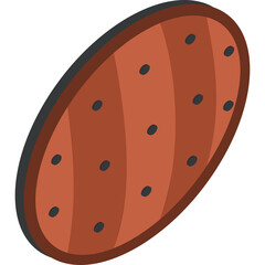 Fantasy Isometric Round Shield With Brown Vertical Stripes And Dark Dots Transparent Background