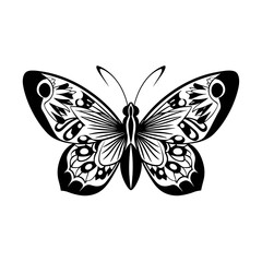 Modern monochrome butterfly tattoo vector design with symmetric ornament, decorative tribal drawing,