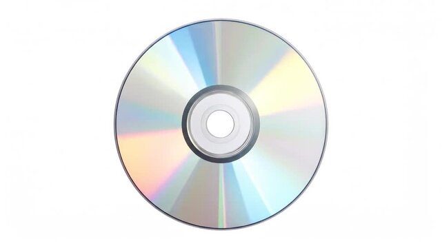 A blank iridescent compact disc with a reflective surface and central hole, isolated on a white background