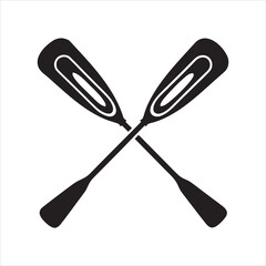 Two Crossed Black Oars with Oval Cutouts on White Background paddle rowing