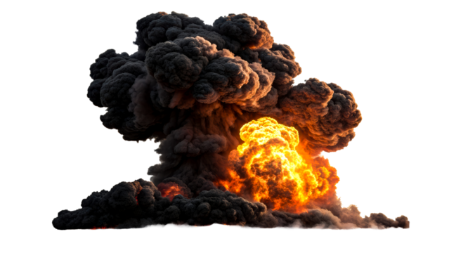 Massive Fireball Explosion With Dark Smoke Billows