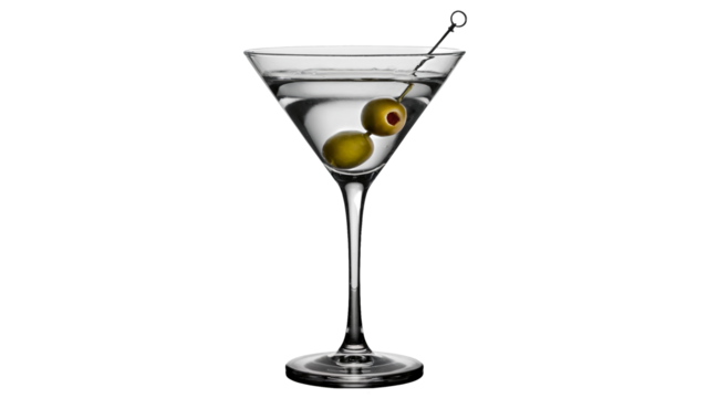 Elegant martini with olives, a classic cocktail for sophisticated celebrations and upscale dining, embodying luxury and timeless style for social gatherings isolated on white or transparent png.
