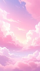 A vertical digital painting depicting a dreamy sky filled with soft, pastel-colored clouds