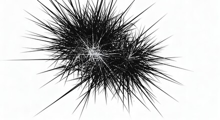 Abstract black, spiky shapes on white. Center cluster with radial lines. Isolated minimalist design