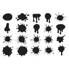Ink Splatter Vector Grid: 20 Unique Black Silhouettes for Texture & Design