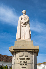 Statue of bishop Francisco Gomes do Avelar at Largo da Se in the old Town of Faro in Portugal
