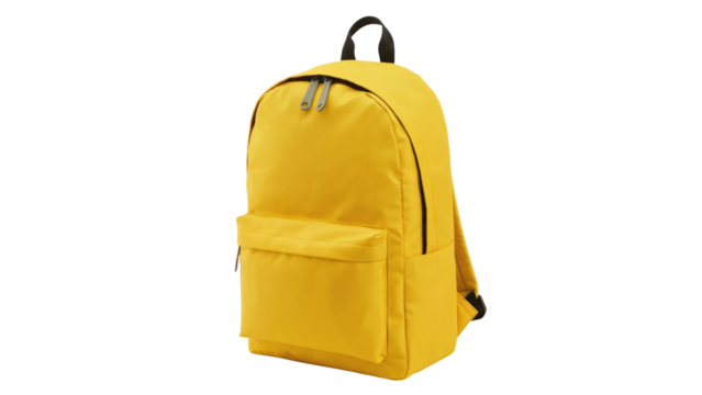 Vibrant mustard yellow backpack ready for school, travel or everyday carry, stylish and practical design for students, commuters, and adventurers alike isolated on white or transparent png.