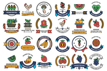A collection of fruit and vegetable logos