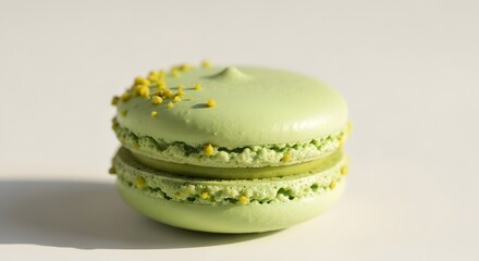 Pistachio macaron with crushed pistachio garnish on top, artisan pastry photography and premium luxury concept