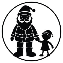 A black silhouette of a Santa and a child