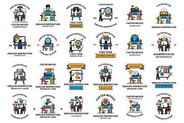 Fototapeta premium A collection of black and white icons that are related to the concept of work
