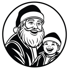 A black silhouette of a Santa and a child