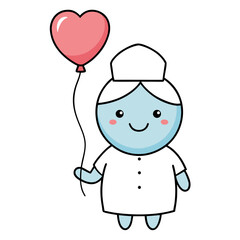 Cute Nurse Holding Heart Balloon, Cartoon Medical Character, Healthcare Love