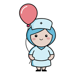 Cute Nurse Character Holding Balloon, Healthcare Cartoon