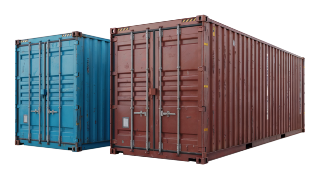 Shipping containers ready for global commerce and efficient freight solutions, perfect for logistics and transport needs with durable and secure design isolated on white or transparent png.