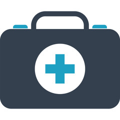 Obraz premium Blue First Aid Kit Icon with Cross Symbol medical emergency health healthcare medicine doctor hospital