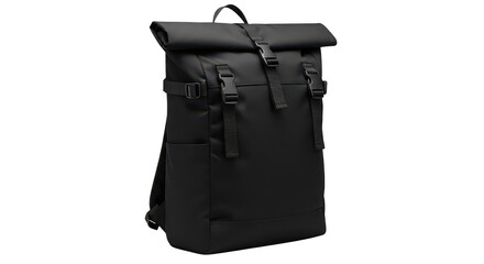 Naklejka premium Sleek Black Rolltop Backpack With Buckle Straps