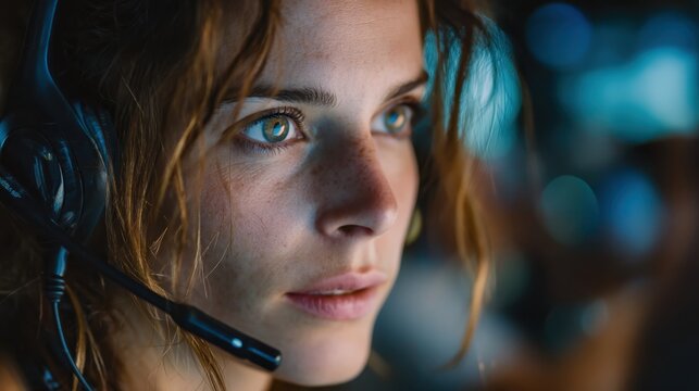 Public safety dispatcher monitoring emergency calls control room digital interface high-tech environment close-up view focused professional - Powered by Adobe