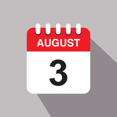 3 august calendar date icon. vector illustration with shadow design