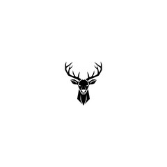 Abstract, geometric black deer head with antlers