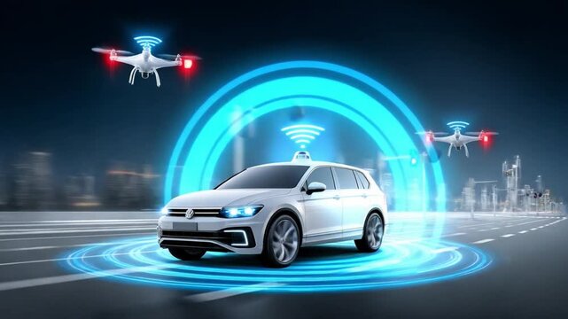Autonomous car driving assisted by drones in a smart city