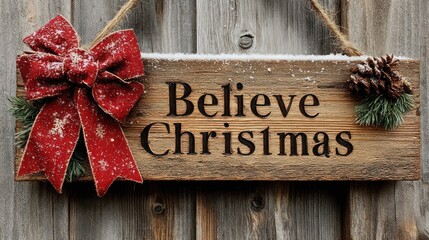 Believe christmas sign rustic wood holiday decor closeup view