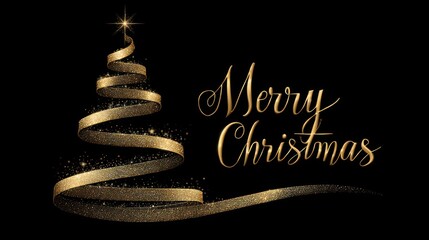 Merry christmas golden tree elegant holiday greeting design