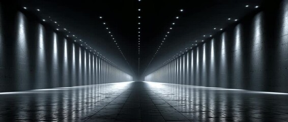 Futuristic LED corridor with glowing portal - Powered by Adobe